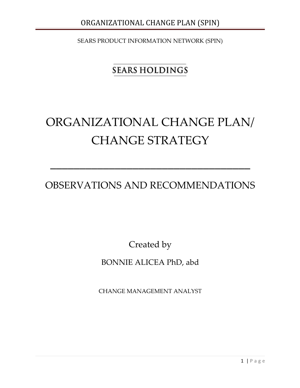 Organizational Change Plan (Spin)
