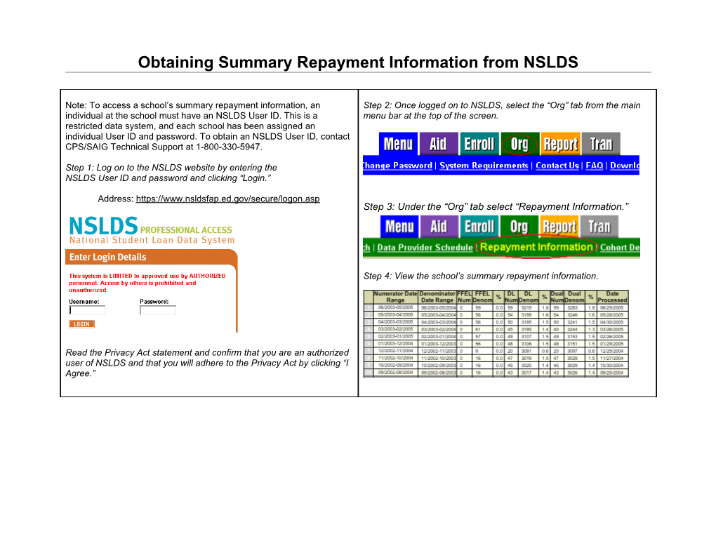Obtaining Summary Repayment Information from NSLDS