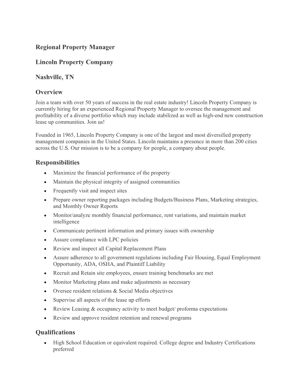 Regional Property Manager