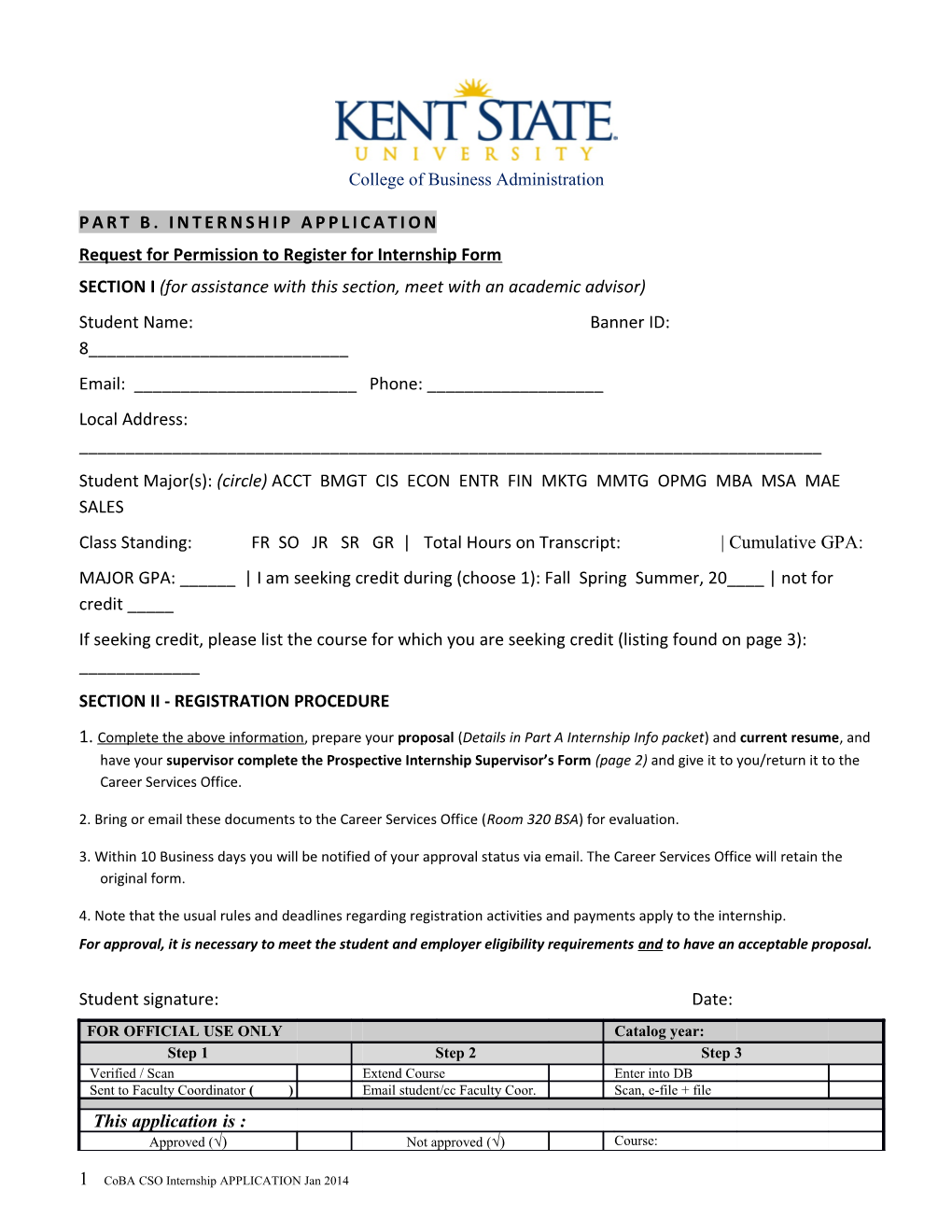 Request for Permission to Register for Internship Form