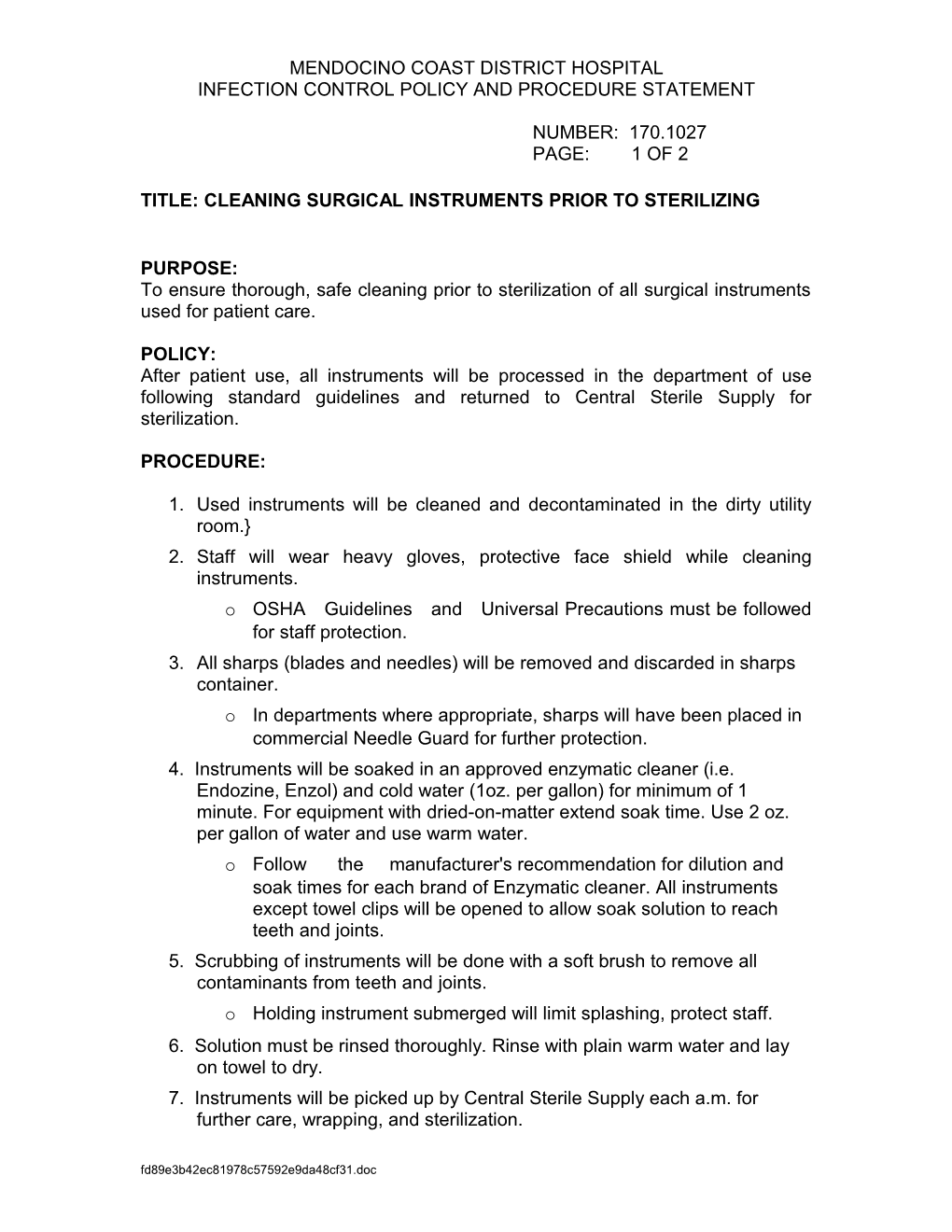 Infection Control Policy and Procedure Statement