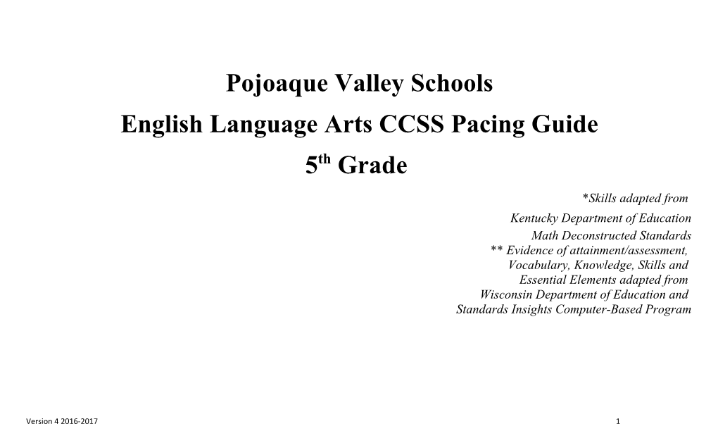 English Language Arts CCSS Pacing Guide