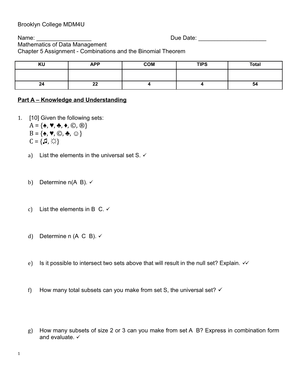 Chapter 5Assignment - Combinations and the Binomial Theorem
