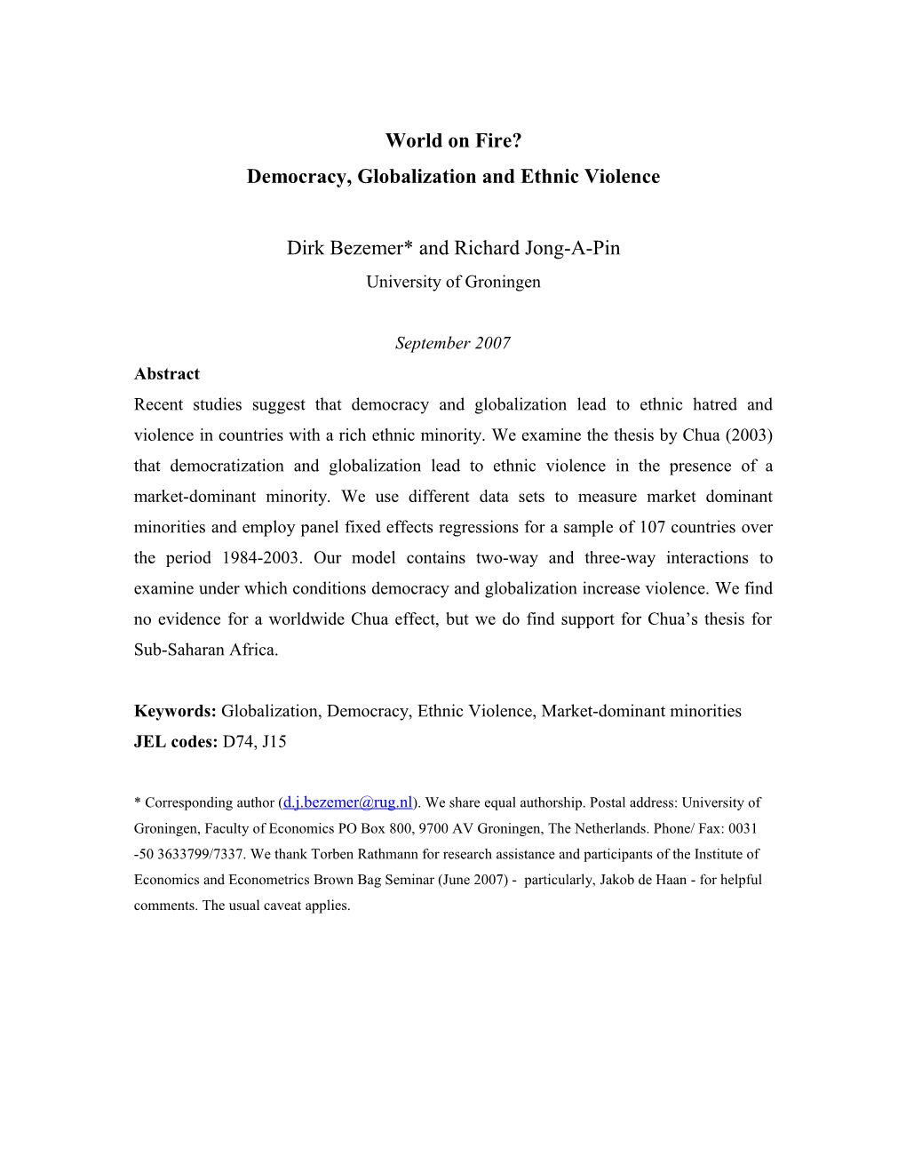 Globalization, Democracy and Ethnic Violence