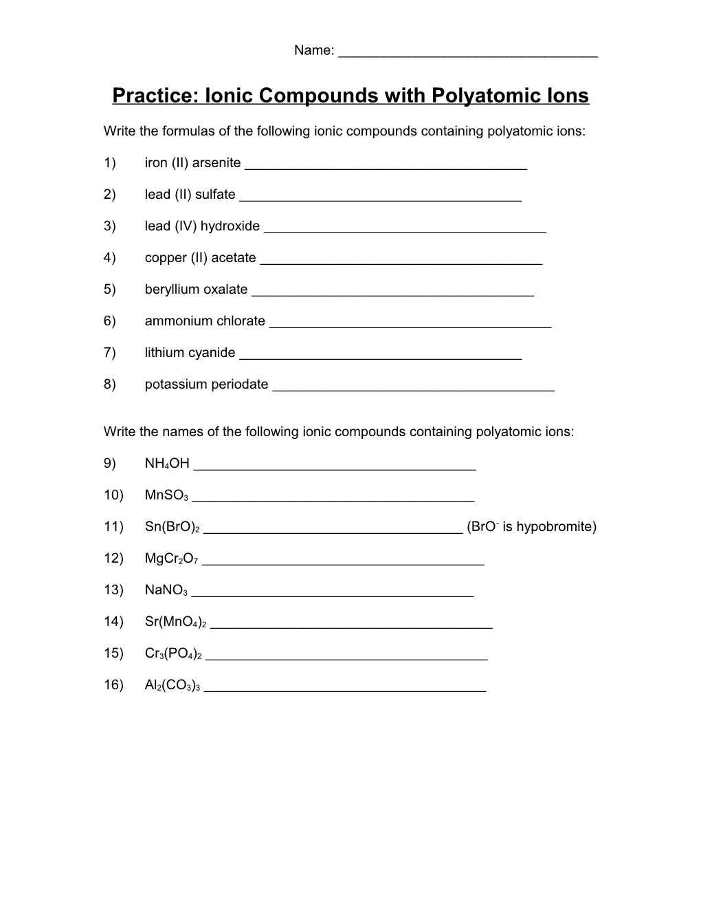 Review: Naming Ionic Compounds