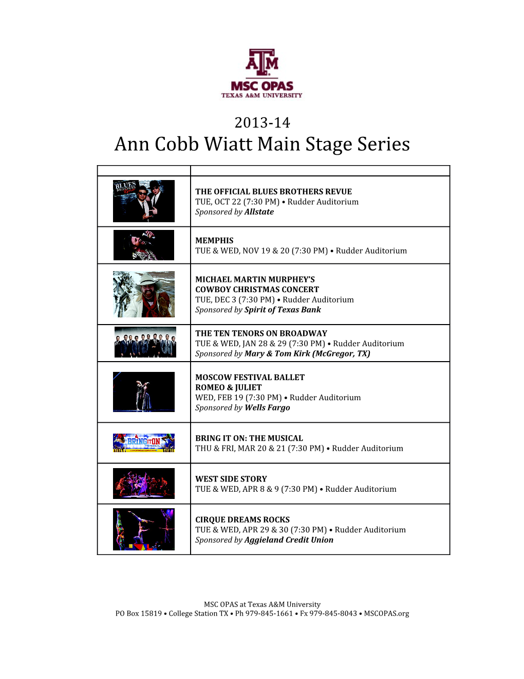 Ann Cobb Wiatt Main Stage Series