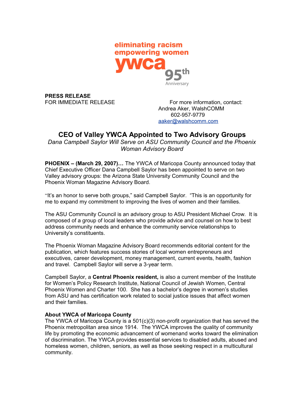 CEO of Valley YWCA Appointed to Two Advisory Groups
