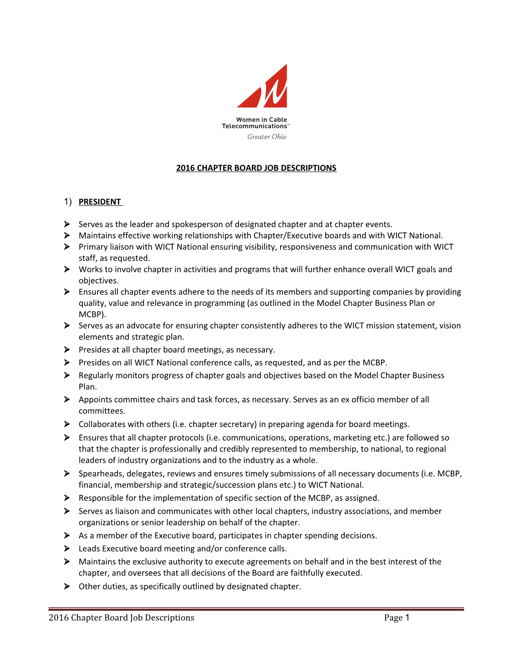 Chapter Board Roles & Responsibilities for 2010