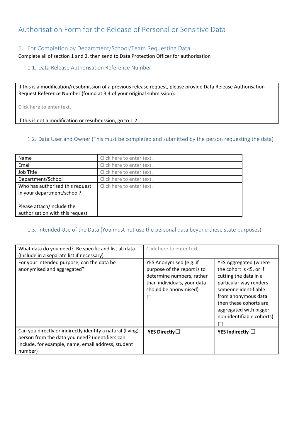 Authorisation Form for the Release of Personal Or Sensitive Data