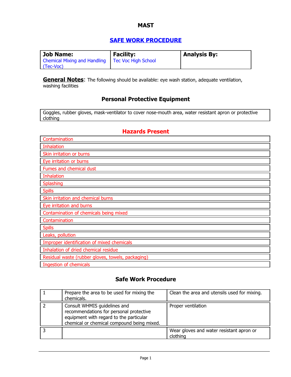 Safe Work Procedure s11