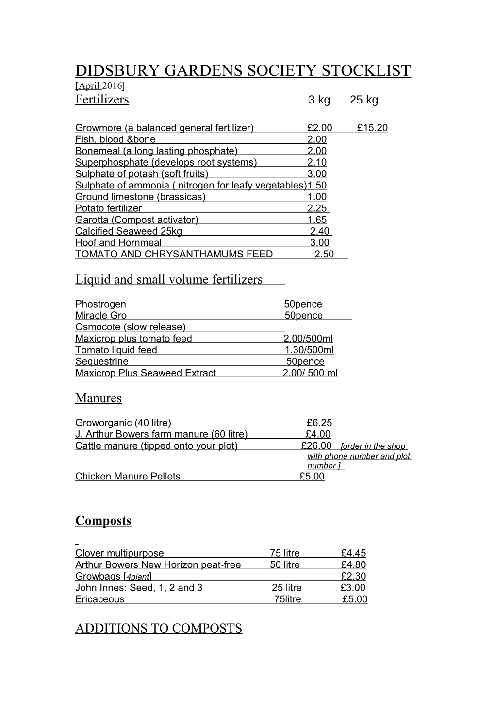 Didsbury Gardens Society Stocklist