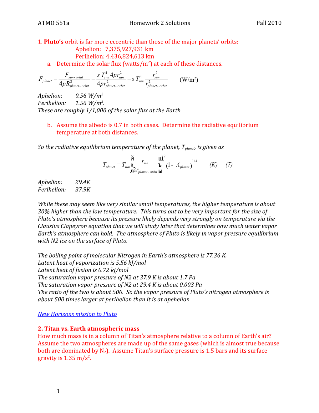 ATMO 551A Homework 2 Solutions Fall 2010