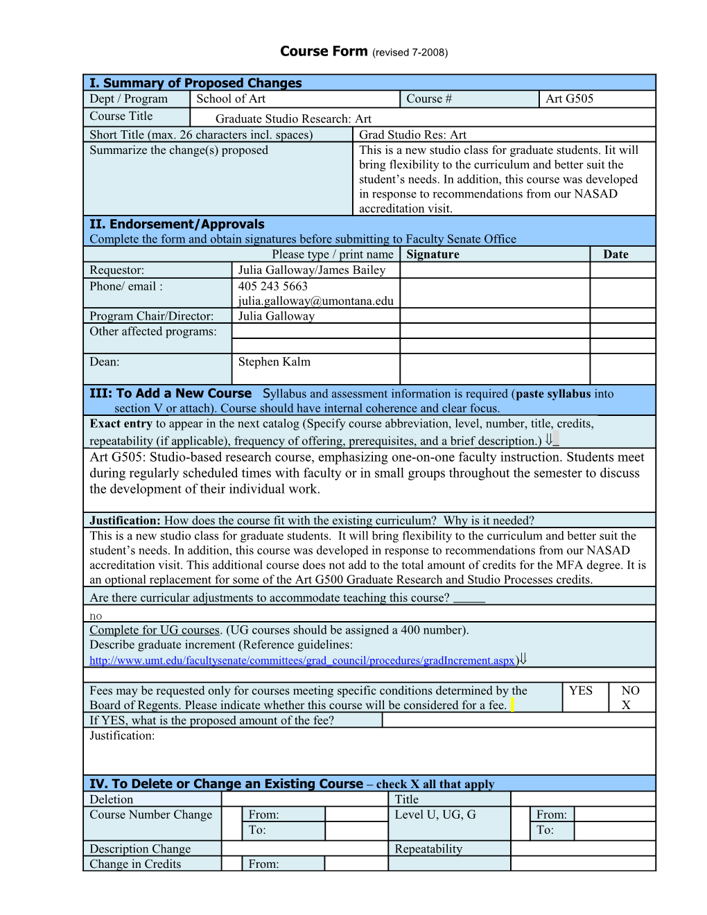 IV. to Delete Or Change an Existing Course Check X All That Apply s5