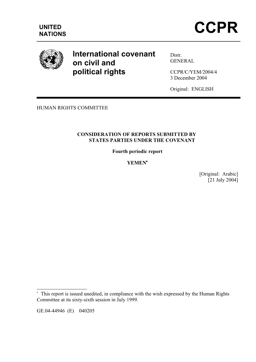Consideration of Reports Submitted by States Parties Under the Covenant