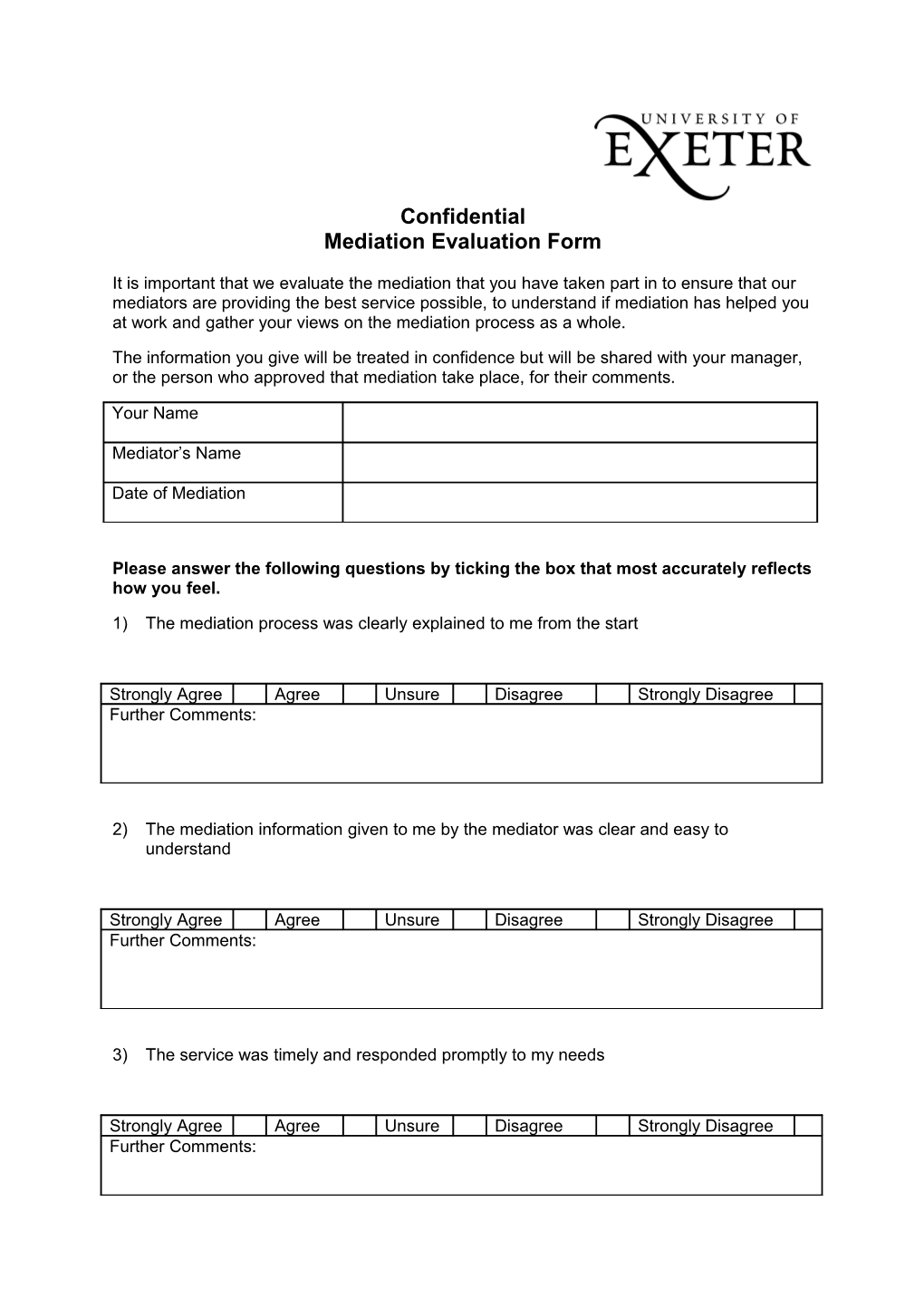 Mediation Evaluation Form