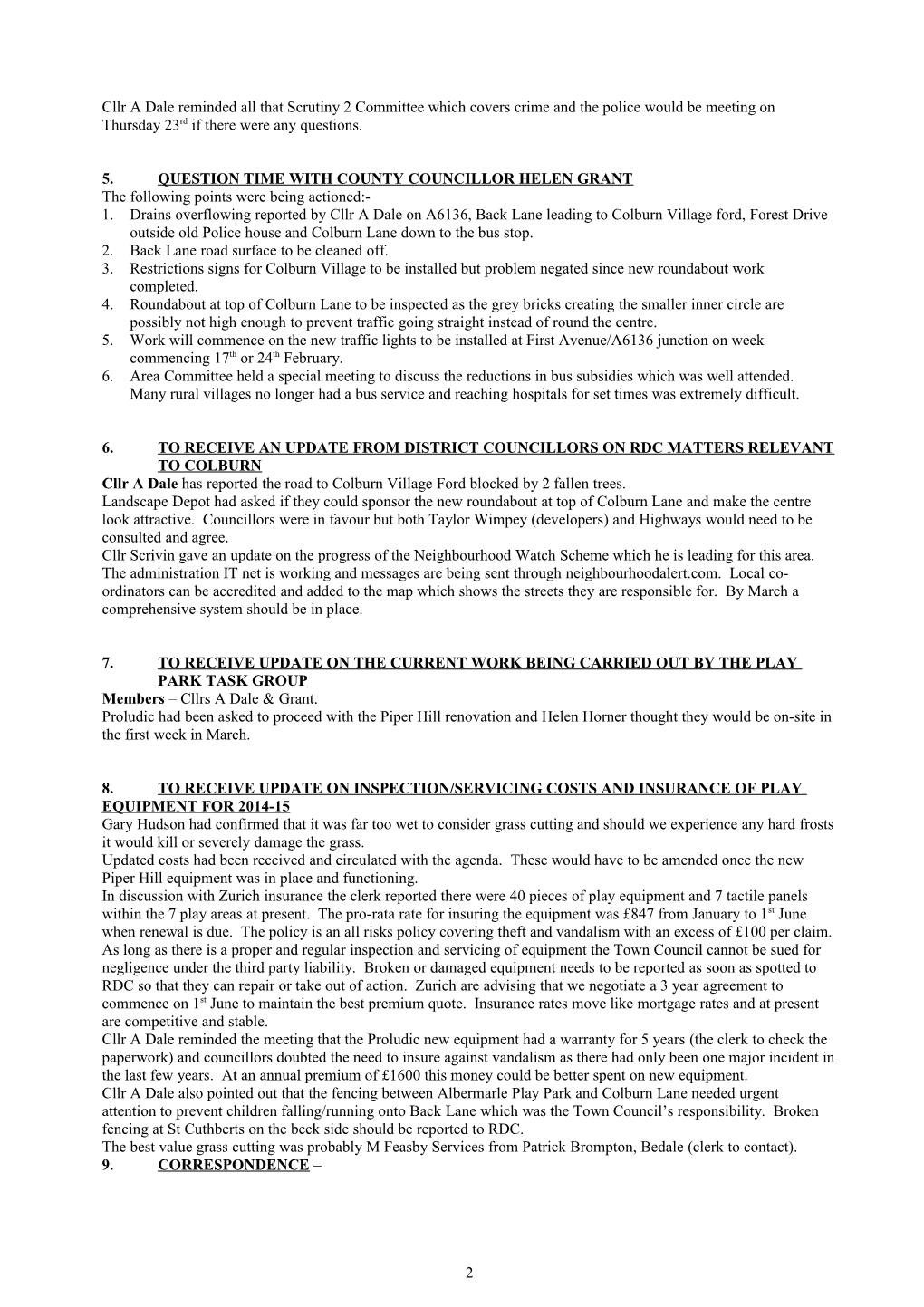Minutes of a Meeting of Colburn Town Council Held on Thursday 7Th