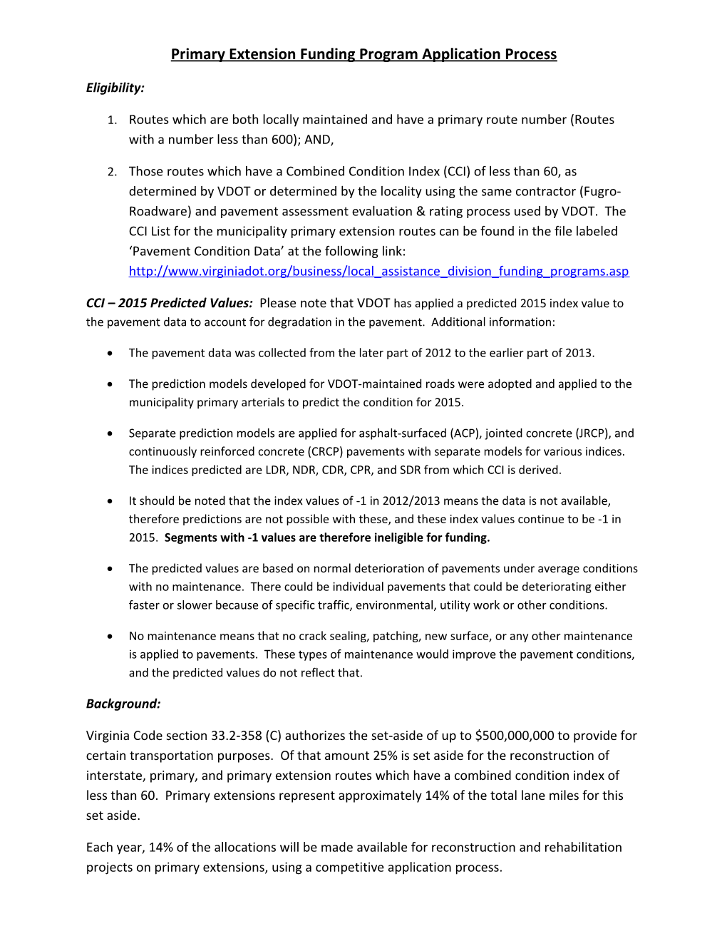 Primary Extension Funding Program Application Process