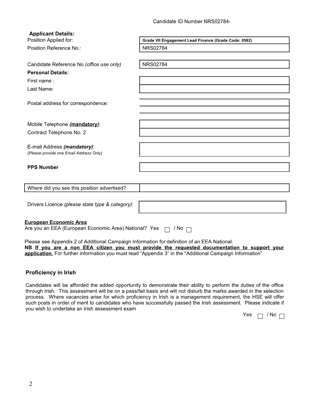 Standard Application Form Foirm Iarratais Chaighdeánach s5