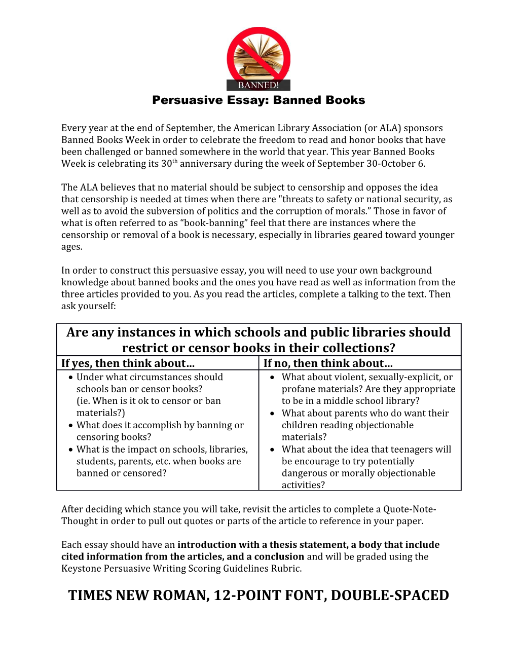 Persuasive Essay: Banned Books