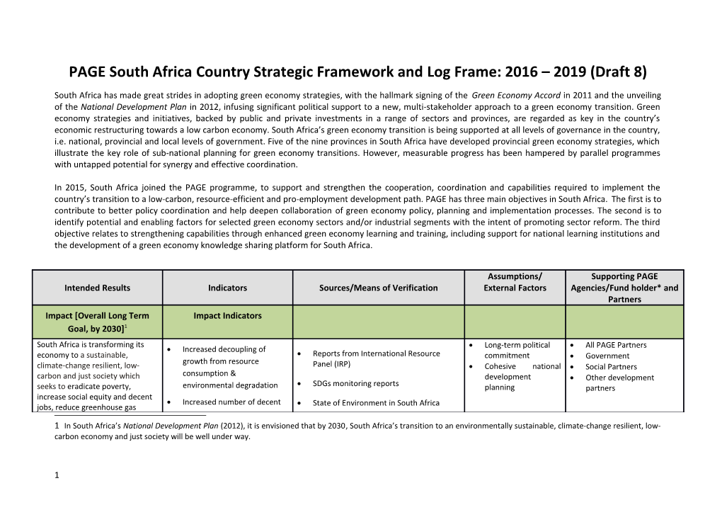 PAGE South Africa Country Strategic Framework and Log Frame: 2016 2019 (Draft 8)