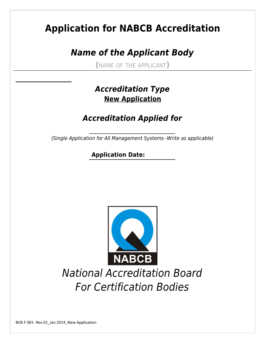 Application for NABCB Accreditation