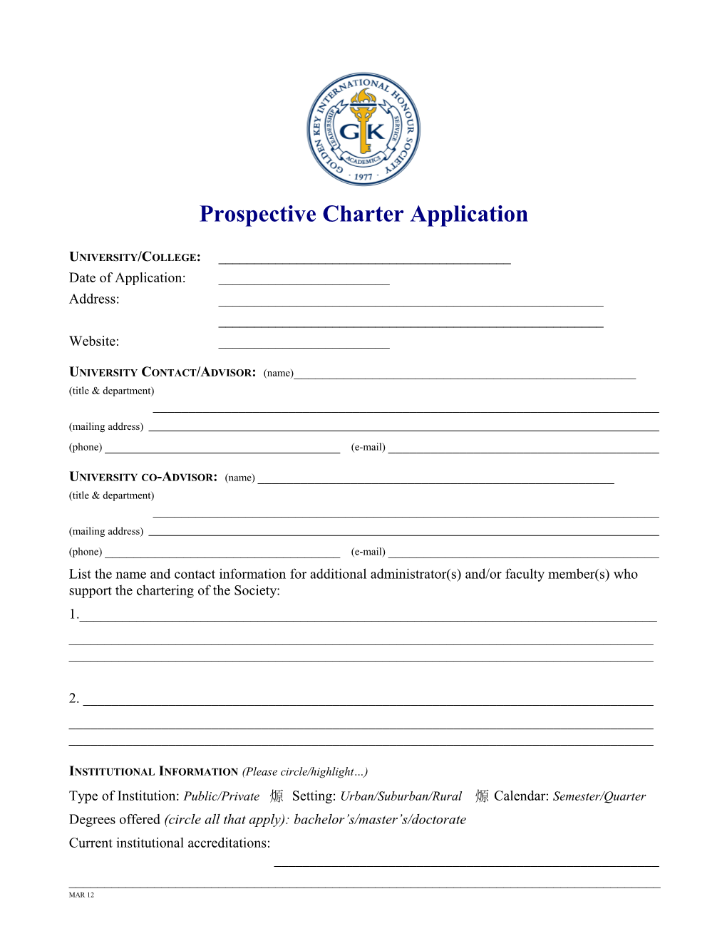 Prospective Chapter Application