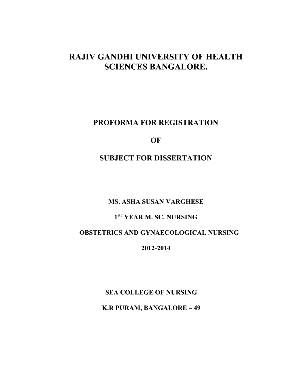 Rajiv Gandhi University of Health Sciences Bangalore s2