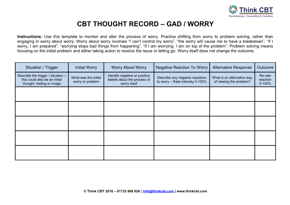 Cbt Thought Record Sheet
