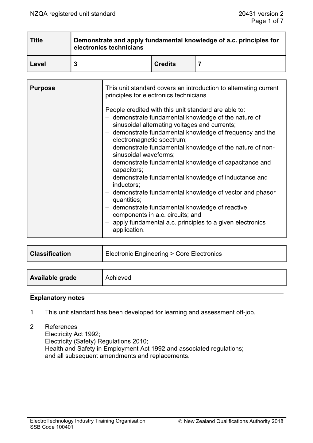 20431 Demonstrate and Apply Fundamental Knowledge of A.C. Principles for Electronics Technicians