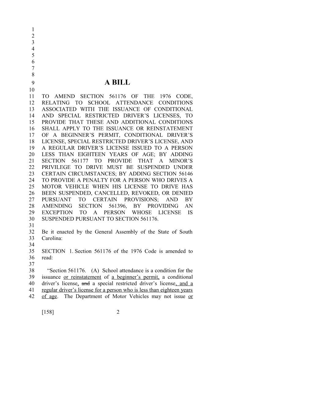 2013-2014 Bill 158: Driver's License Suspension - South Carolina Legislature Online