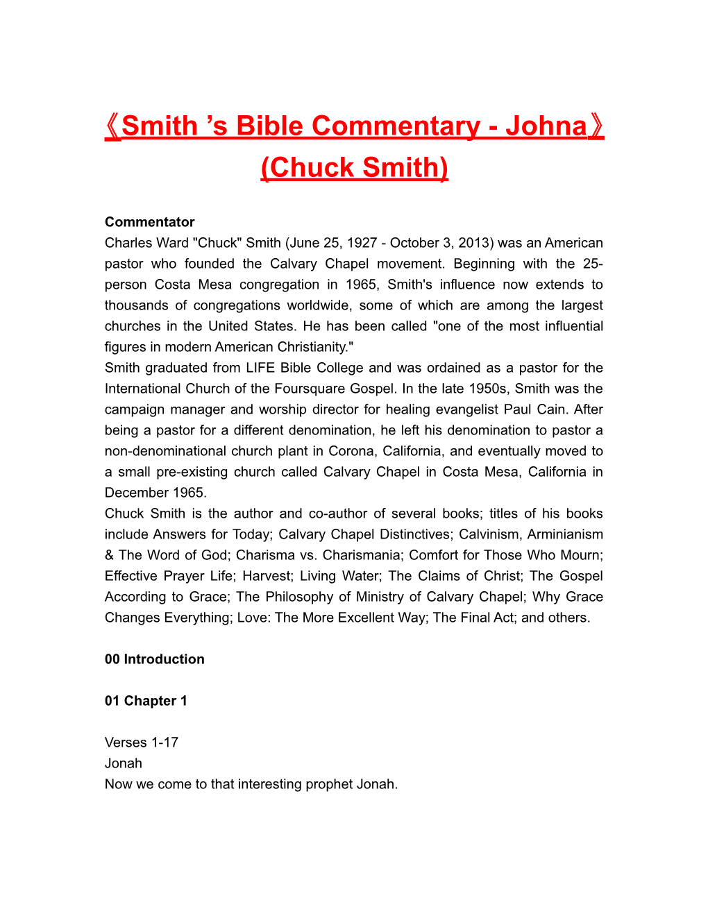 Smith S Bible Commentary - Johna (Chuck Smith)