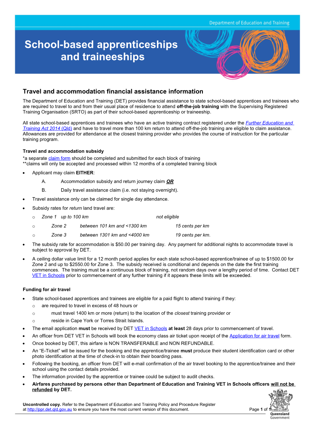 Travel and Accommodation Financial Assistance Information