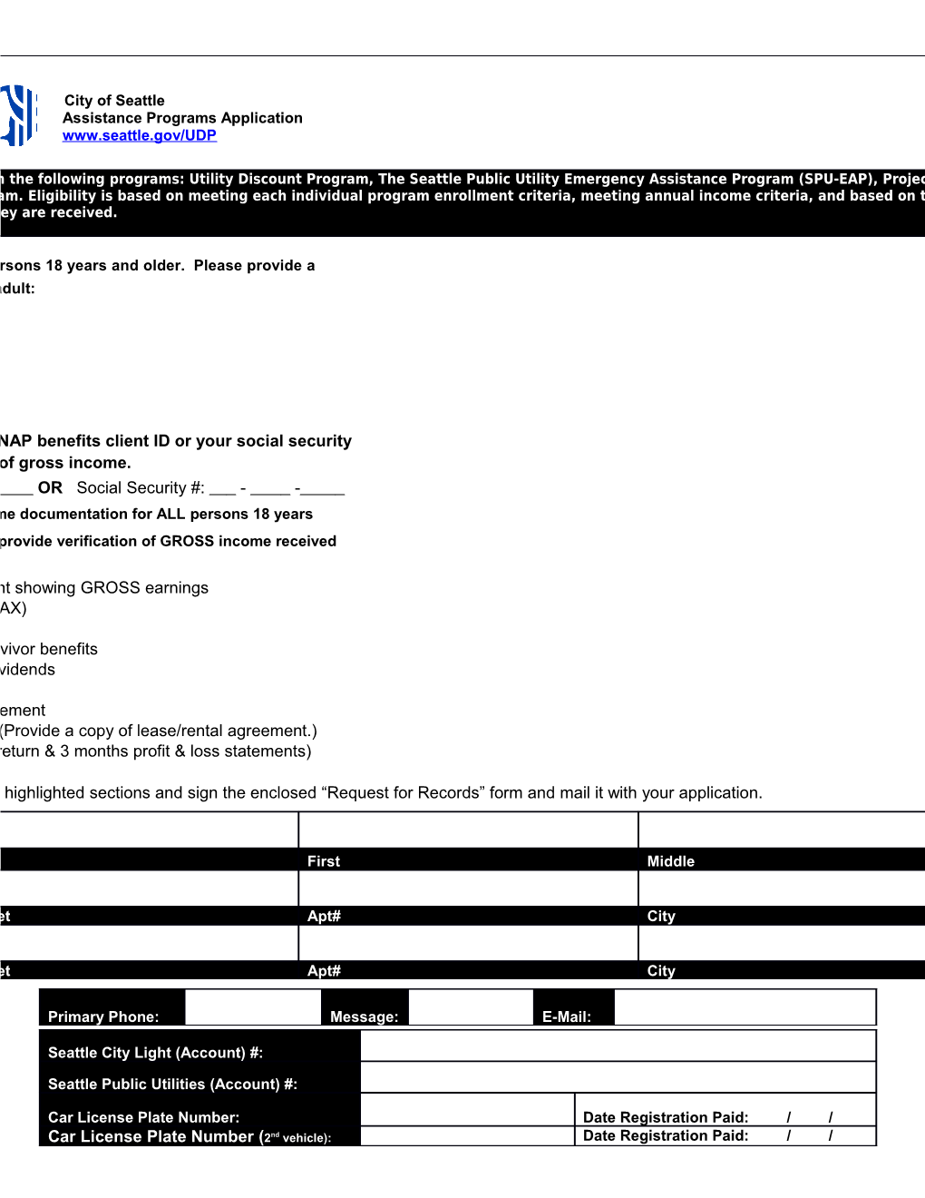 Source of Income Or Benefits (Please Check All That Apply)