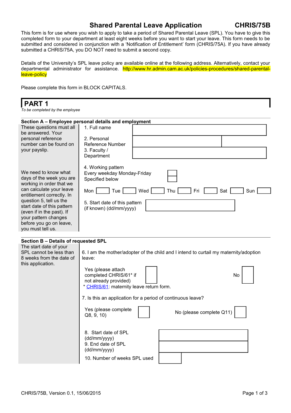 Additional Paternity Leave Application