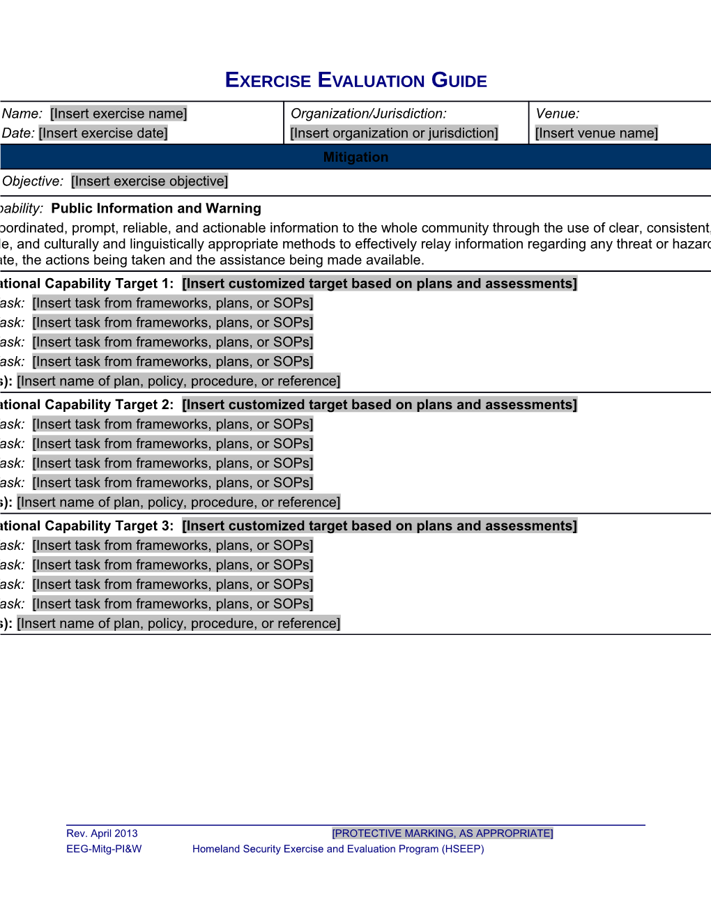 Public Information and Warning EEG TEMPLATE Mission Mitigation