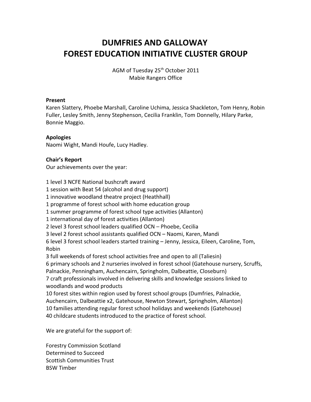Dumfries And Galloway Forest Education Initiative Cluster Group