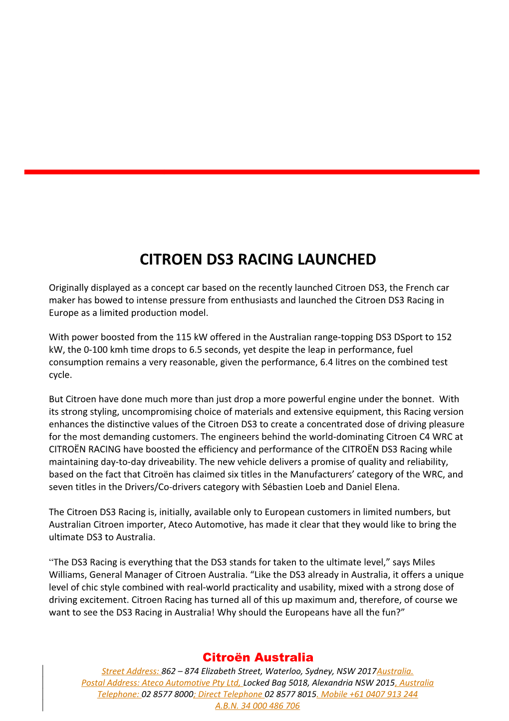 Citroen Ds3 Racing Launched