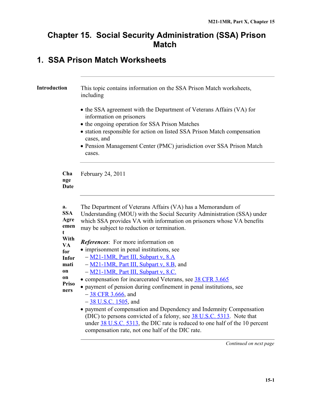 Chapter 15. Social Security Administration (SSA) Prison Match