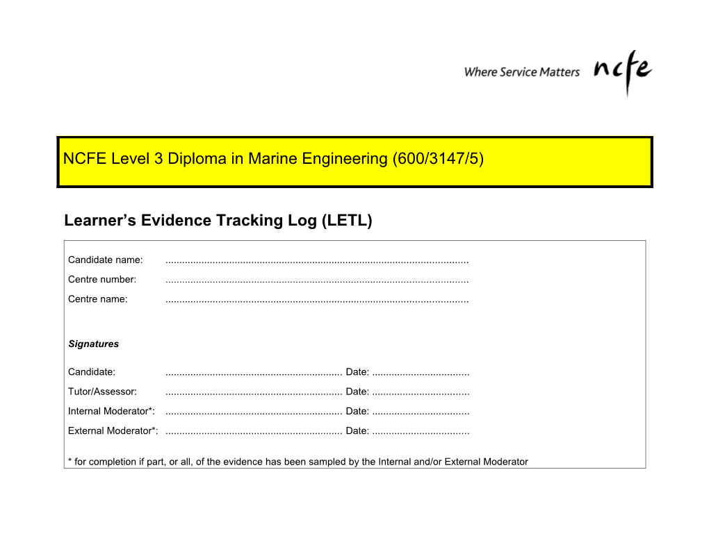 Learner S Evidence Tracking Log (LETL)