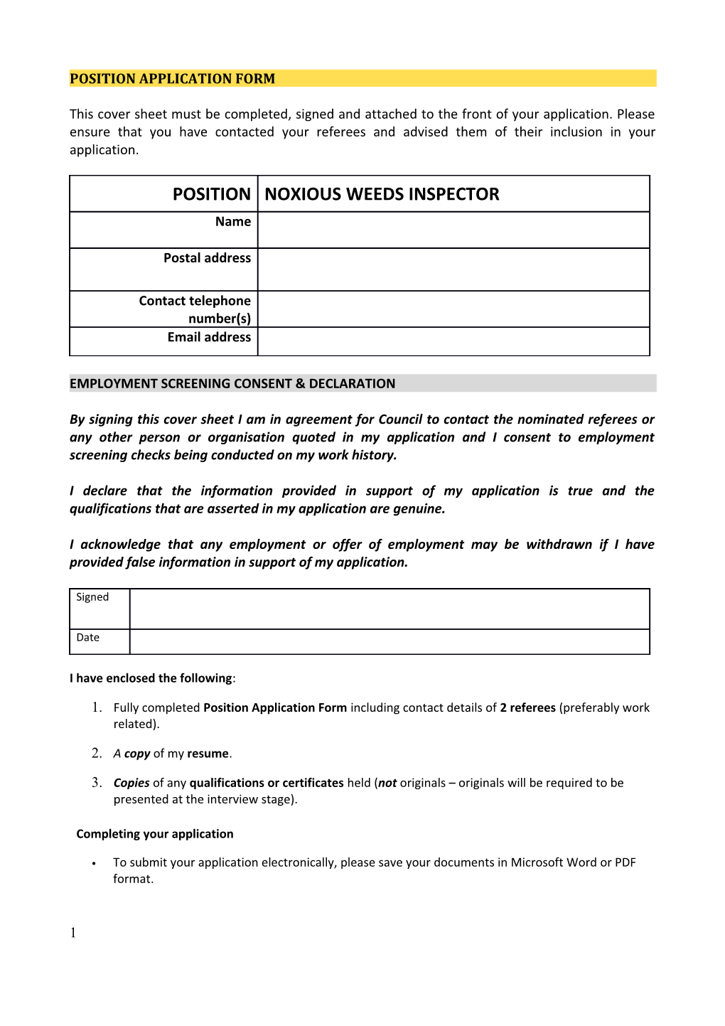Position Application Form