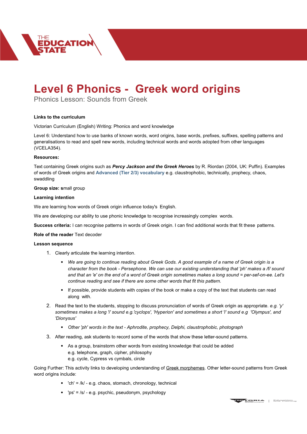 Level 6 Phonics - Greek Word Origins