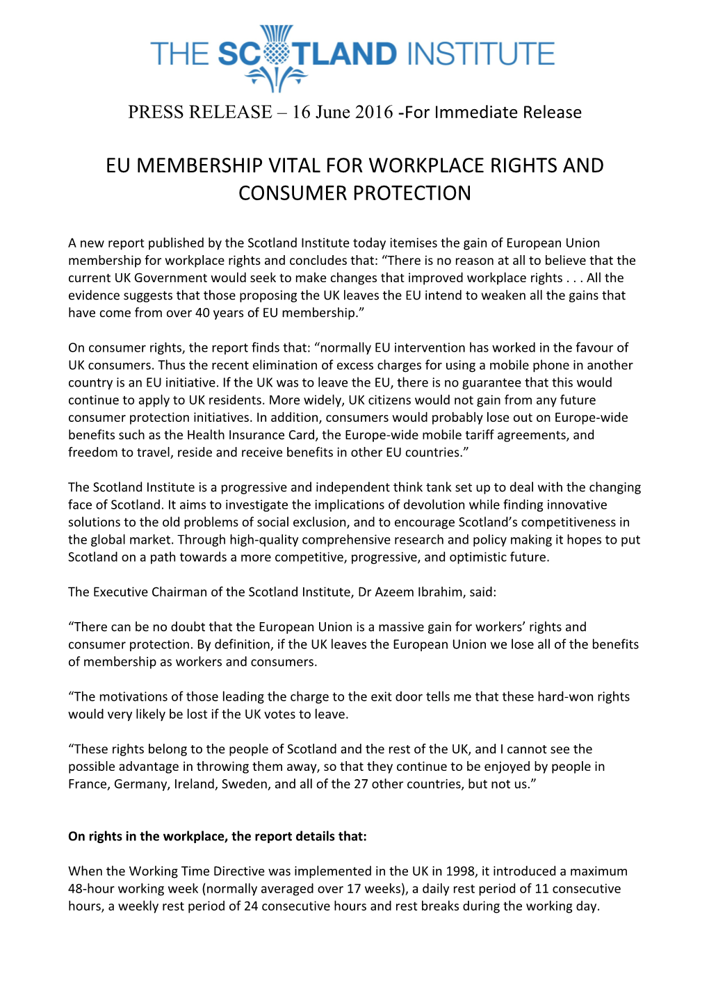 Eu Membership Vital for Workplace Rights and Consumer Protection