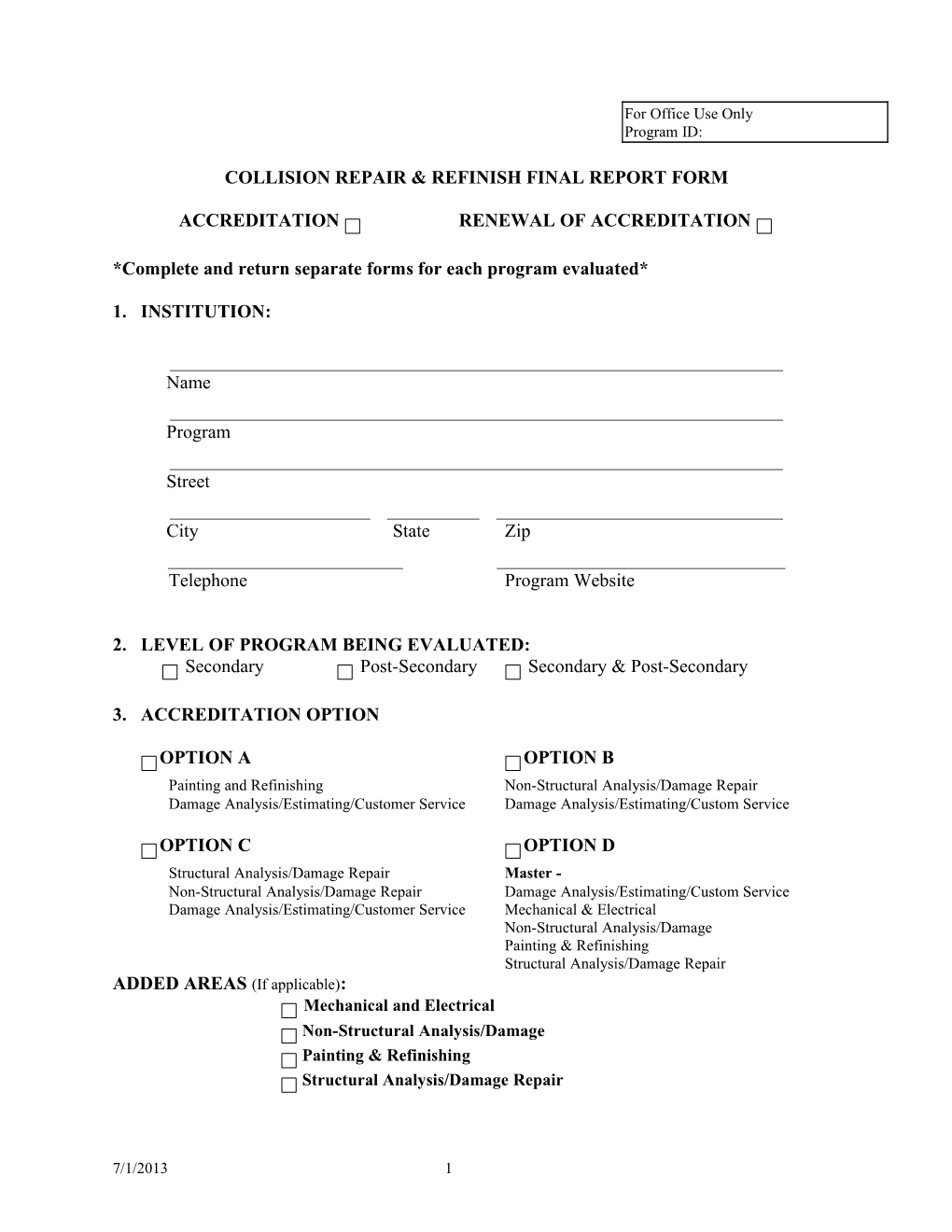 Collision Repair & Refinish Final Report Form