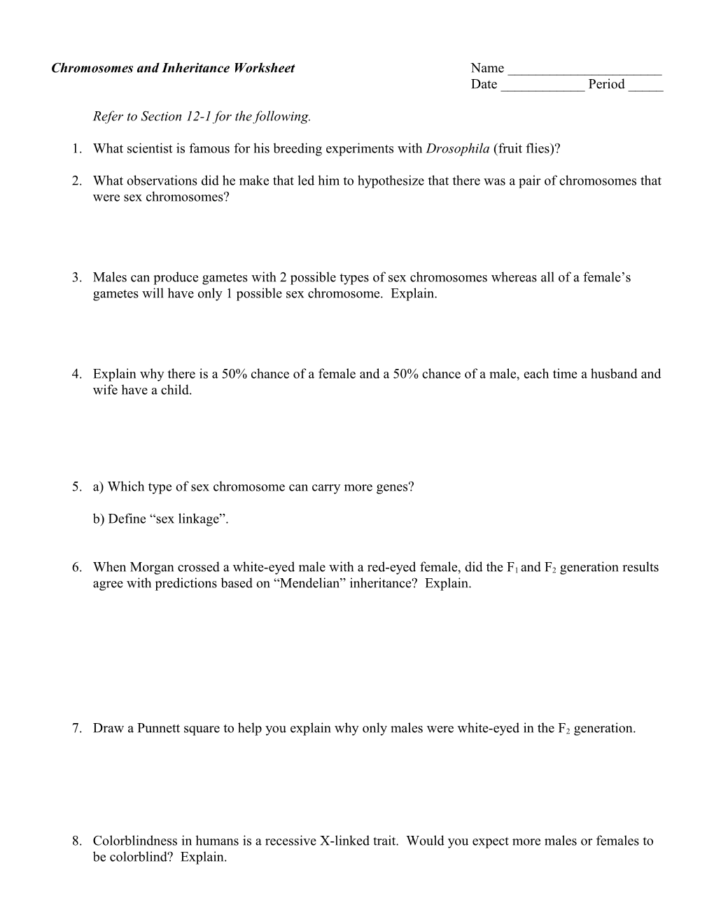 Chromosomes and Inheritance Worksheet