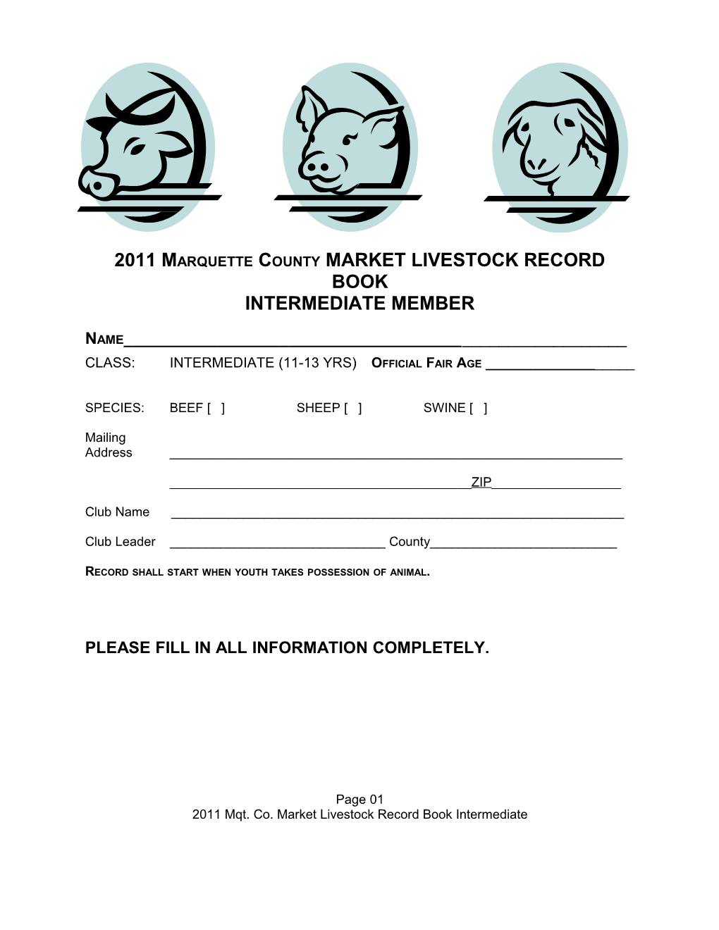 1997 U.P. Market Livestock Record Book