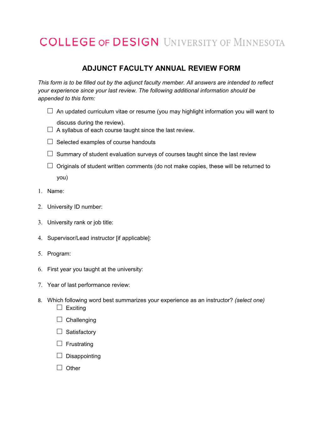 Adjunct Review Form Draft 2012 03