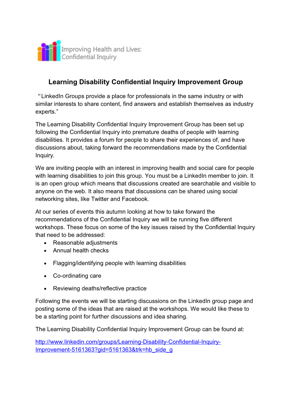 Learning Disability Confidential Inquiry Improvement Group