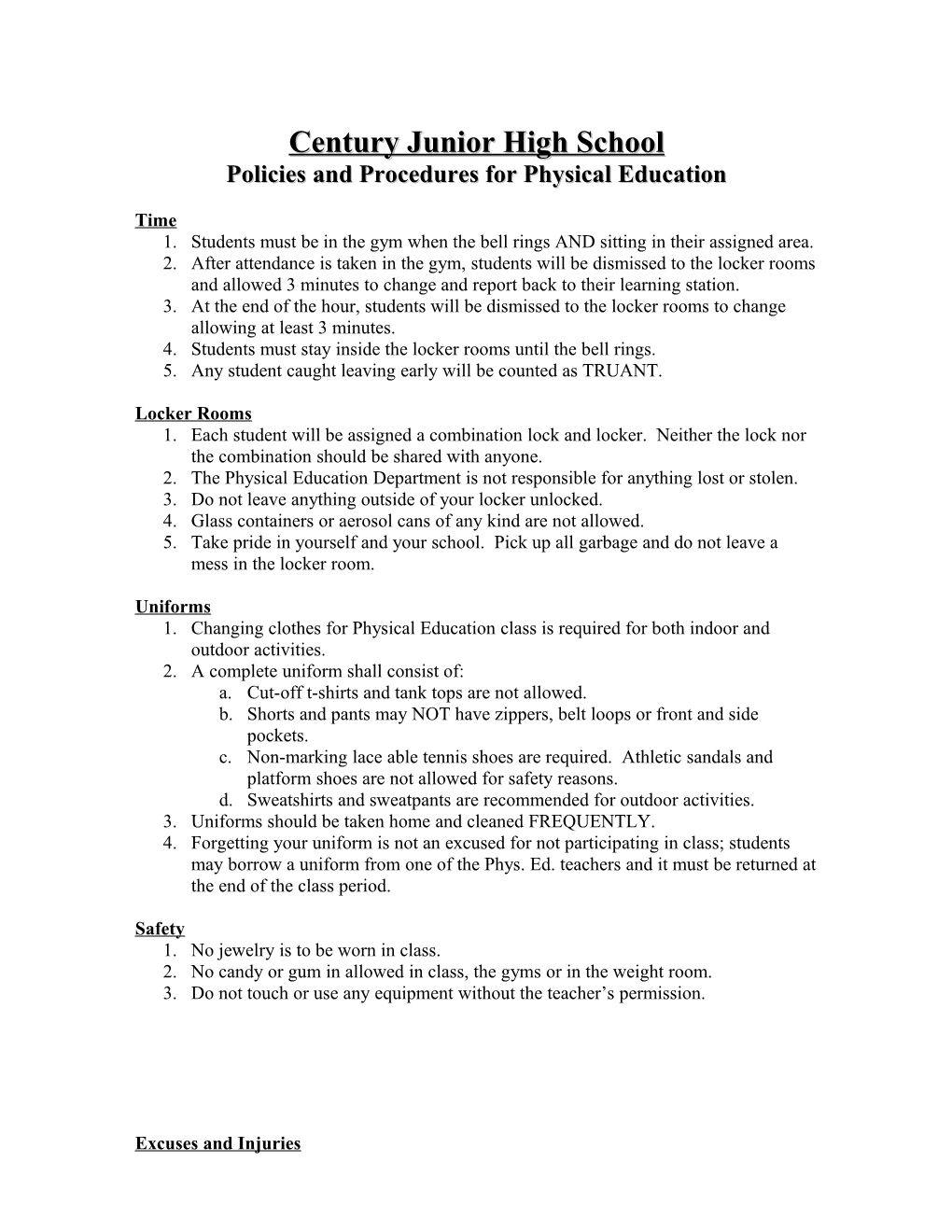 Policies and Procedures for Physical Education