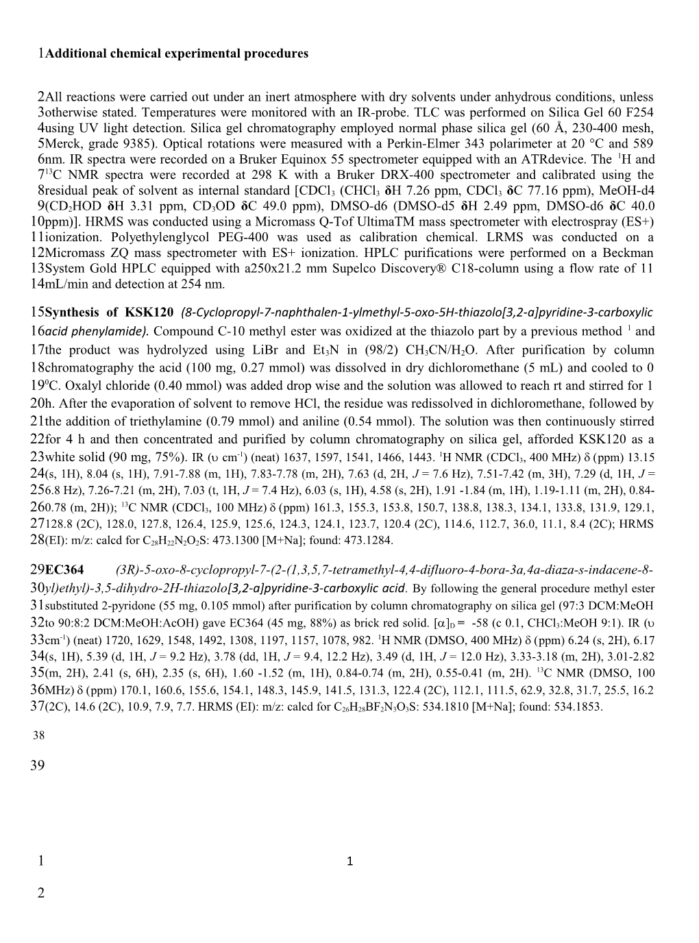 Additional Chemical Experimental Procedures