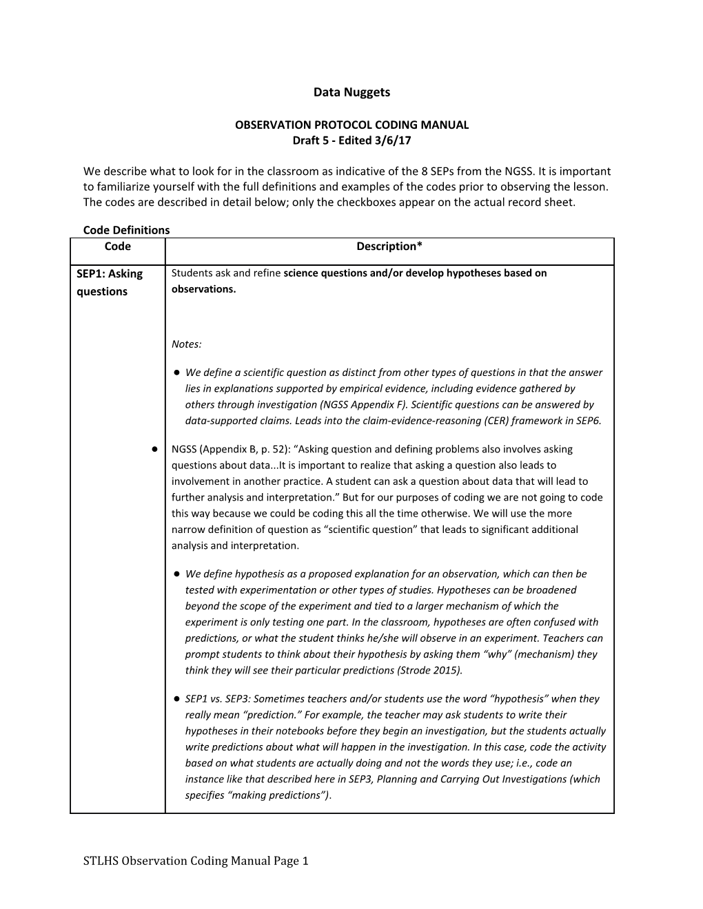 Observation Protocol Coding Manual